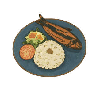 Smoked Ikan - flaky local milkfish tinapa served with savory garlic confit rice and fresh papaya salad.