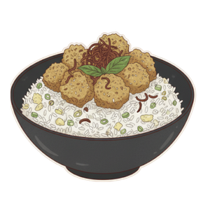 Sun-rice Chichi - special egg fried rice topped with crispy chicken popcorn.